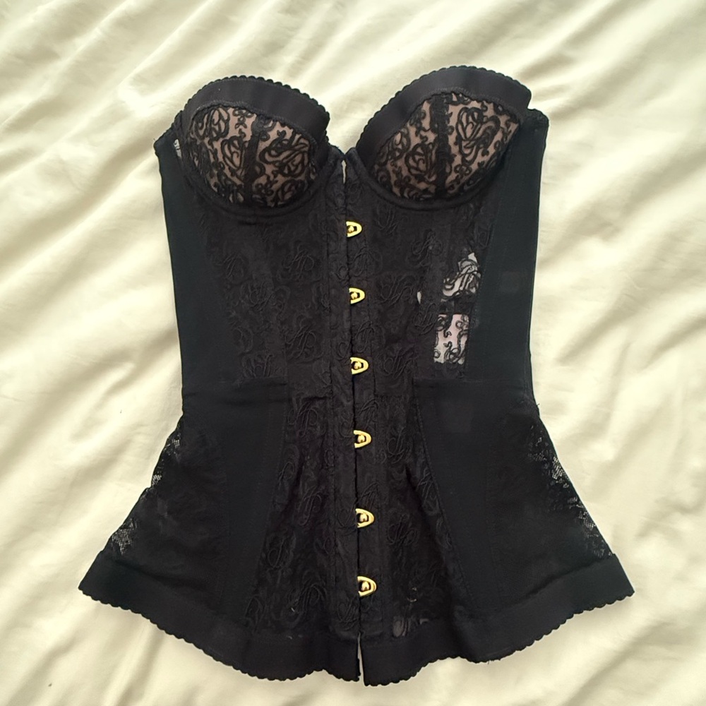 Agent Provocateur Black Mercy Bustier Corset with Gold Hooks